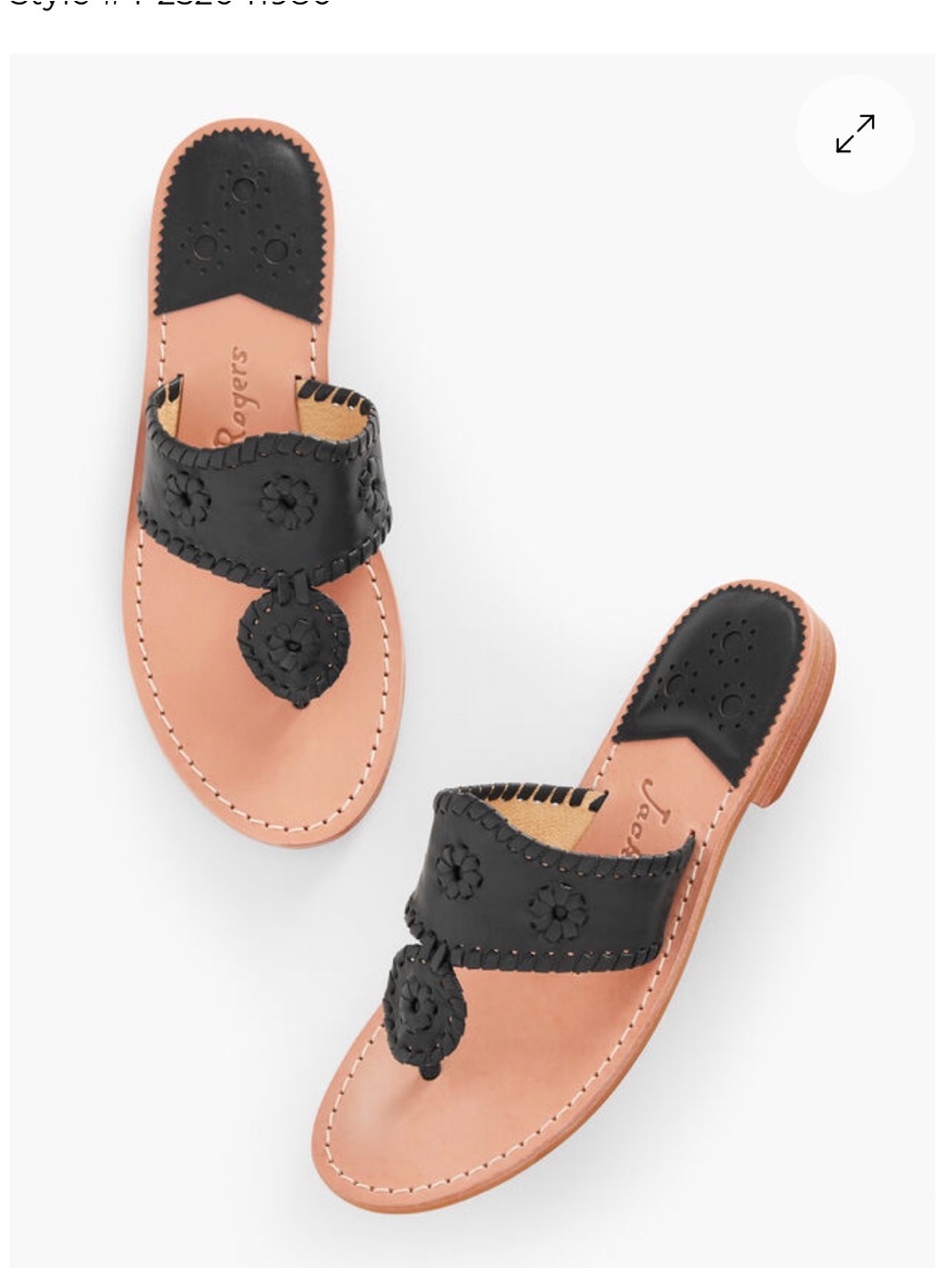 Jack Rogers - Black Leather Floral Thong Slide Sandals - Women